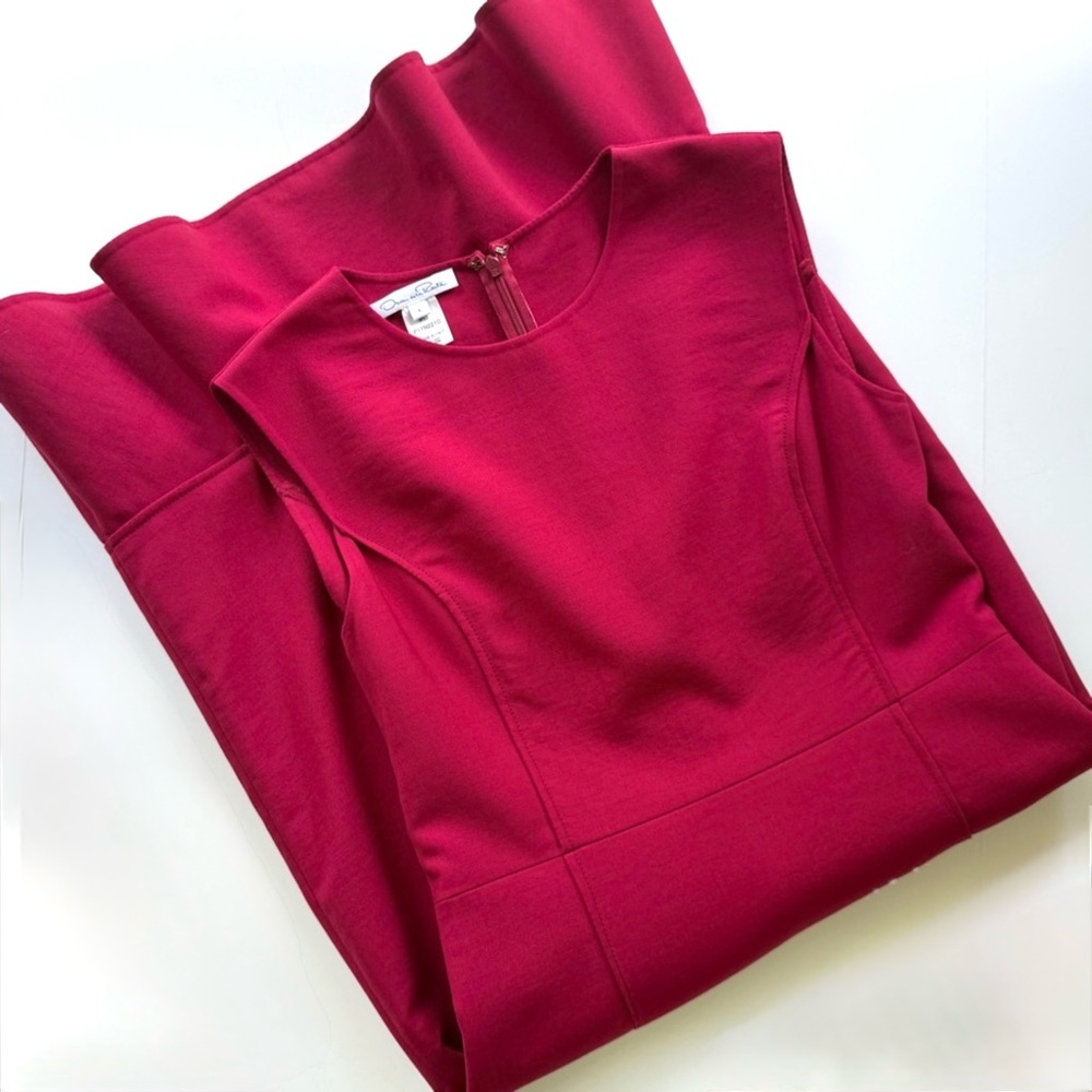 Oscar de la Renta Flared Ruffle Hem Midi Stretch Wool Claret Red Dress Size 4 - Picture 9 of 15